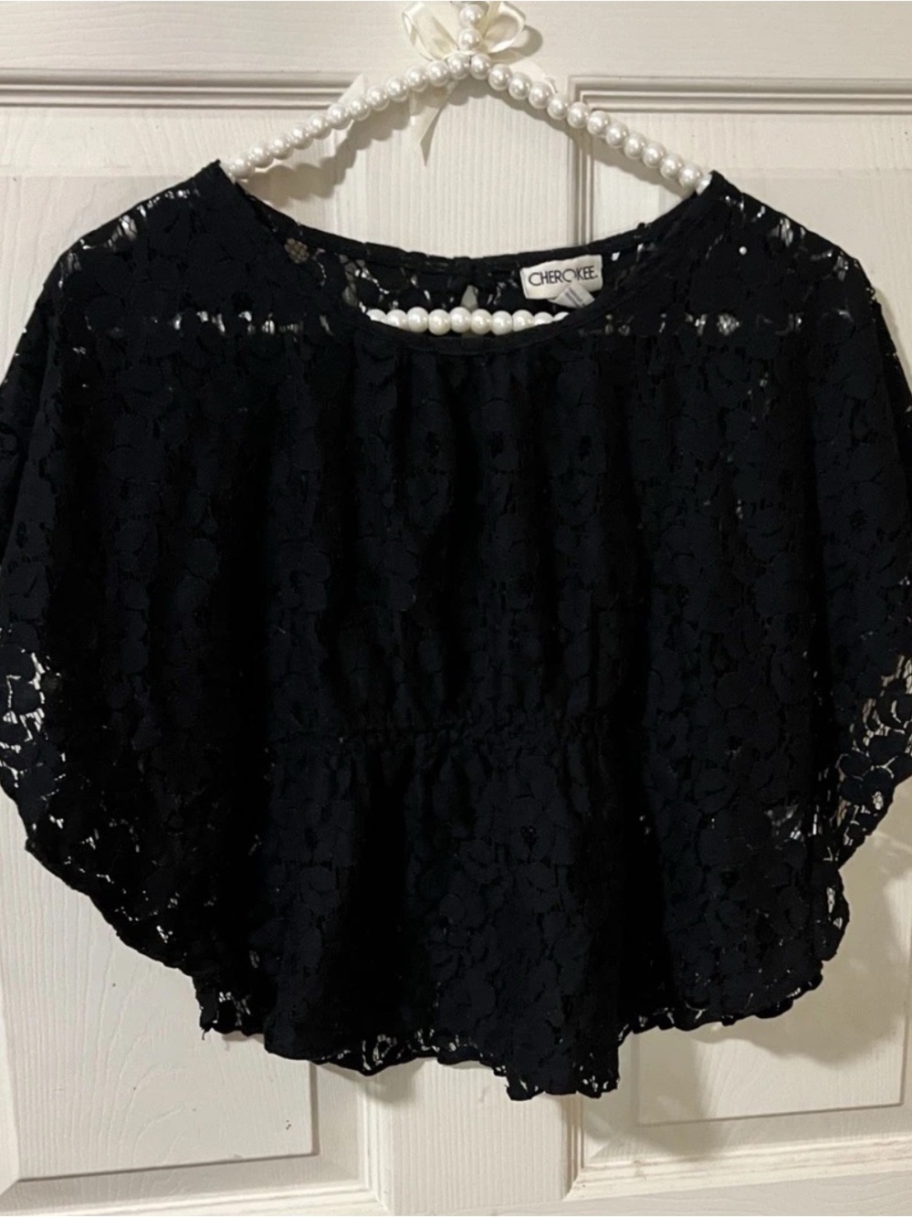 Cherokee Black Lace Peplum Blouse SZ 7/8